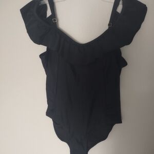 Caribbean Sand Chic Black Ruffled One-Piece Swimsuit Size 16